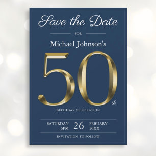 Save The Date Classy Gold Navy Blue 50th Birthday Party