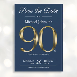 Save The Date Classy Gold Navy Blue 90th Birthday Party