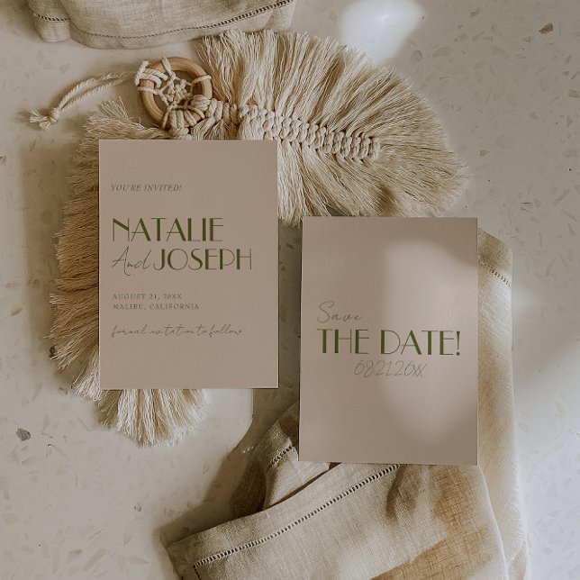Save The Date Classy Olive Green Old Money Retro Luxury Wedding (Créateur téléchargé)