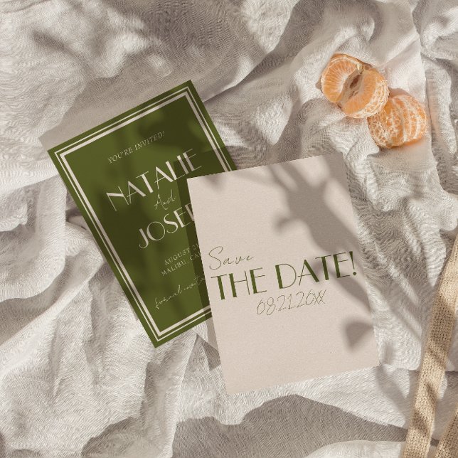 Save The Date Classy Olive Green Old Money Whimsical Wedding (Créateur téléchargé)