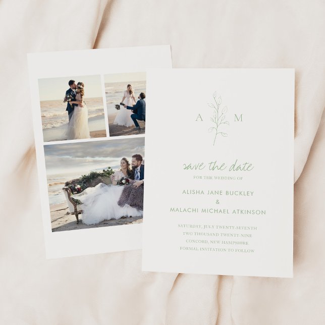 Save The Date Clean Sage Green Botanical Photo Mariage élégant (Créateur téléchargé)