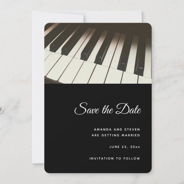 Save The Date Clés de piano noir et blanc élégant Photographie (Devant)