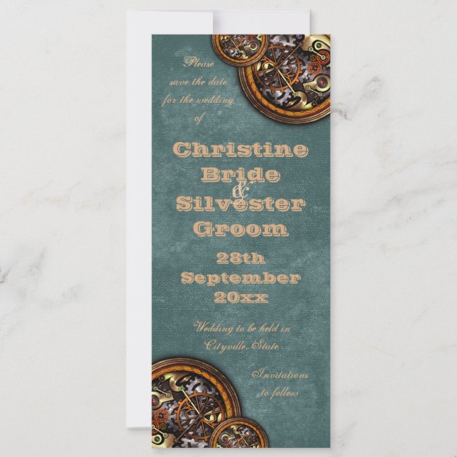 Save The Date Clockwork and Leather, 4x9.25 enregistrer la date (Devant)