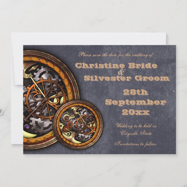 Save The Date Clockwork et Cuir, 5x7 enregistrer la date (Devant)