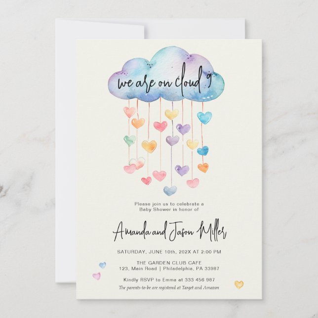 Save The Date Cloud 9 Baby showers coeurs mignons (Devant)