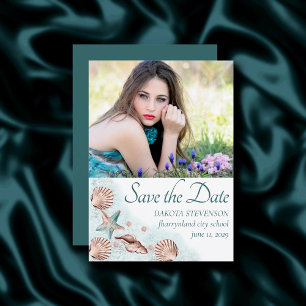 Save The Date Coastal Chic   Photo Turquoise et Coral Reef Gradu