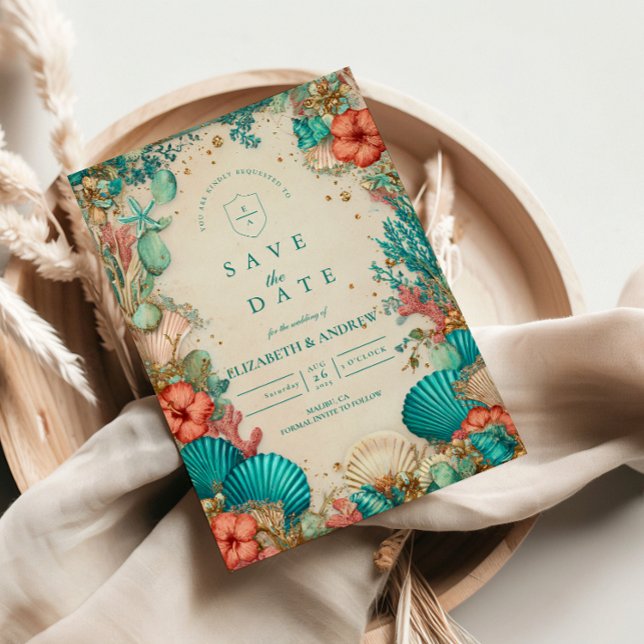 Save The Date Coastal Seashell Wedding (Créateur téléchargé)