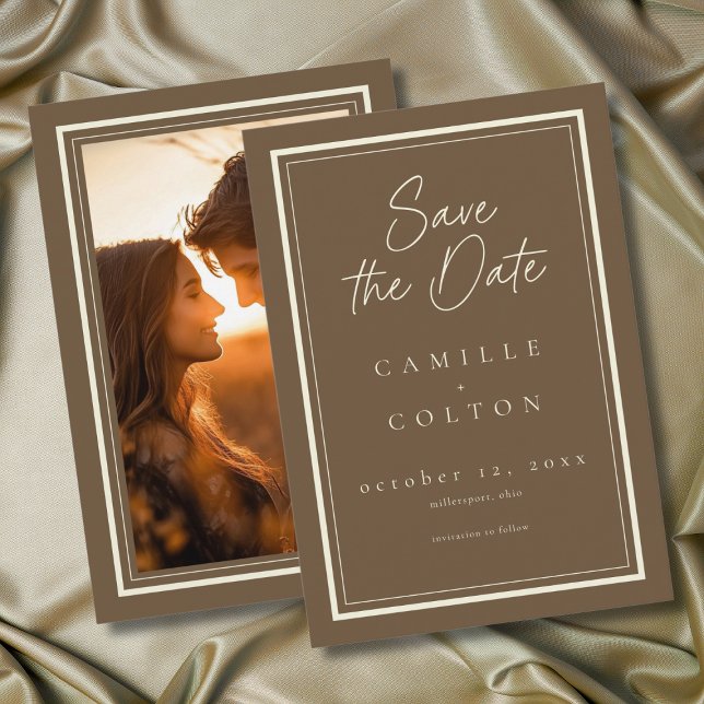 Save The Date Cocoa Brown Minimalist Frame Wedding Photo (Cocoa Brown Minimalist Frame Wedding Photo Save The Date)