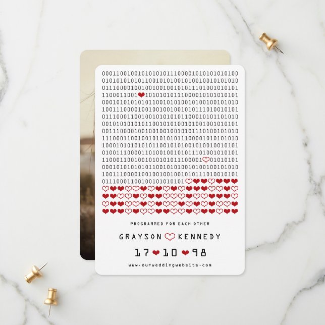 Save The Date Code Binaire Simple Photo de Geek Programmé Pour l (Devant/Arrière en situation)