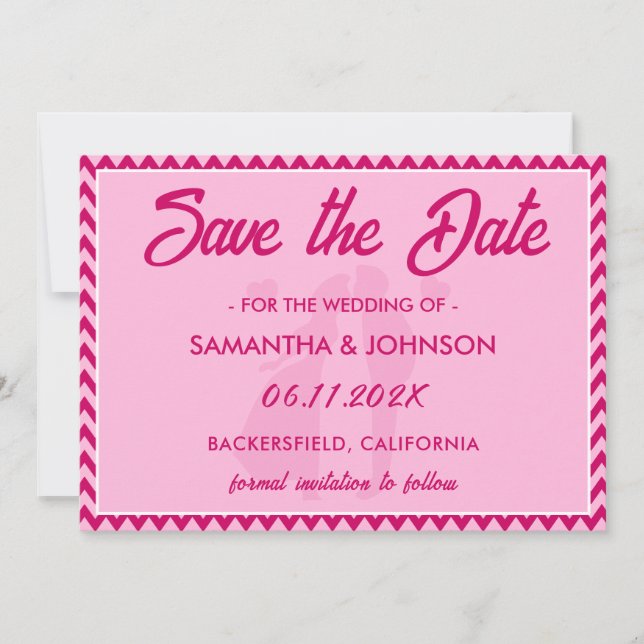 Save The Date Code QR à rayures chevron rose blush (Devant)