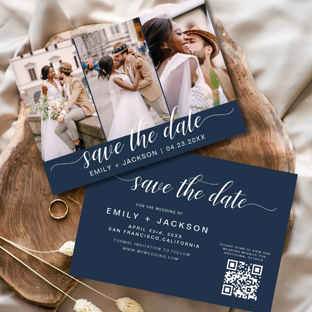 Save The Date Code QR bleu marine - Enregistrer la date 3 Photo (Créateur téléchargé)