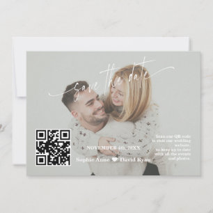 Save The Date Code QR Calligraphie Vert Sauge Photo Mariage  