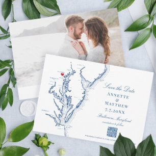 Save The Date Code QR de Baltimore Maryland Mariage Elegant Navy