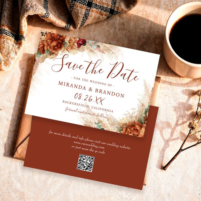 Save The Date Code QR de calligraphie élégante Mariage bohème fl (Créateur téléchargé)