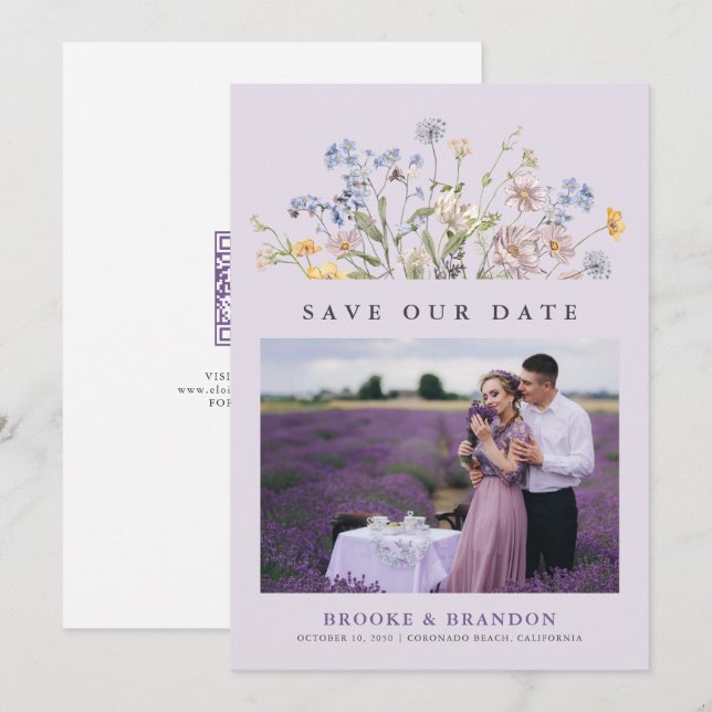 Save The Date Code QR de jardin de prairie de fleurs sauvages de (Devant / Derrière)