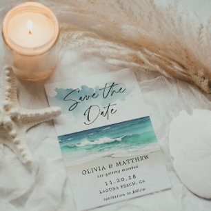 Save The Date Code QR de la plage océanique avec écriture à l'aq