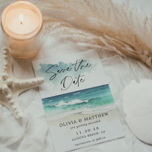 Save The Date Code QR de la plage océanique avec écriture à l'aq