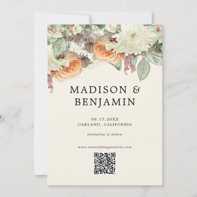 Save The Date Code QR de mariage à la rose d'eucalyptus florale  (Devant)