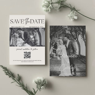 Save The Date Code QR de mariage à l'écriture élégante monogramm