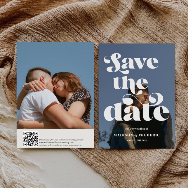 Save The Date Code QR de mariage à l'écriture rétro  (Créateur téléchargé)