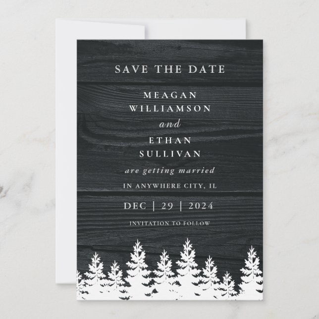 Save The Date Code QR de mariage automne hiver en bois rustique (Devant)