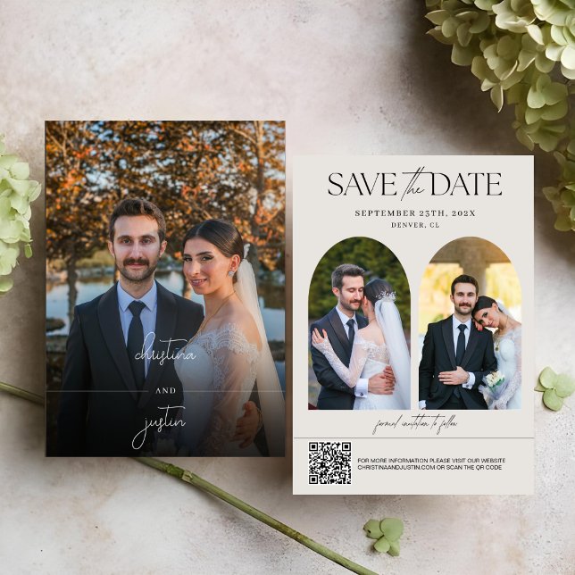 Save The Date Code QR de mariage avec écriture moderne minimalis (Créateur téléchargé)