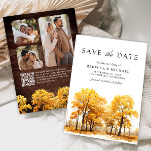 Save The Date Code QR de mariage avec photo de chênes en automne