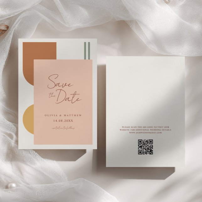 Save The Date Code QR de mariage bohème aux arches de terre cuit (Créateur téléchargé)