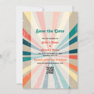 Save The Date Code QR de mariage Coloré Rétro Soleil Explosion A