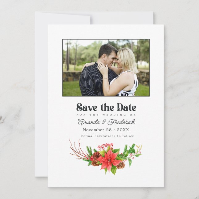 Save The Date Code QR de mariage de Noël de bicyclette de Poinse (Devant)