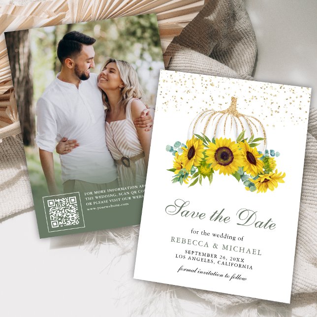 Save The Date Code QR de mariage de tournesols de citrouille bla (Créateur téléchargé)
