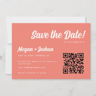 Save The Date Code QR de mariage élégant écriture rose corail