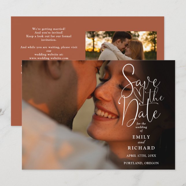 Save The Date Code QR de mariage élégant écriture Terracotta 2 P (Devant / Derrière)