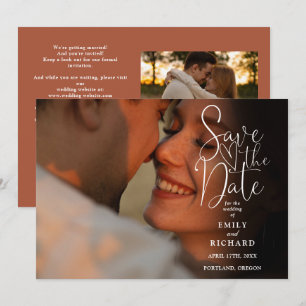 Save The Date Code QR de mariage élégant écriture Terracotta 2 P