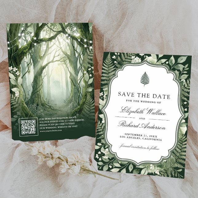 Save The Date Code QR de mariage Forêt Enchantée Aquarelle (Créateur téléchargé)