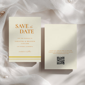Save The Date Code QR de mariage minimal moderne doux jaune beur