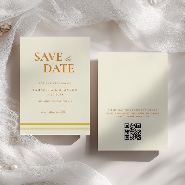 Save The Date Code QR de mariage minimal moderne doux jaune beur (Créateur téléchargé)