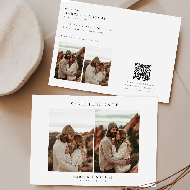 Save The Date Code QR de mariage moderne boho 4 photos (Créateur téléchargé)