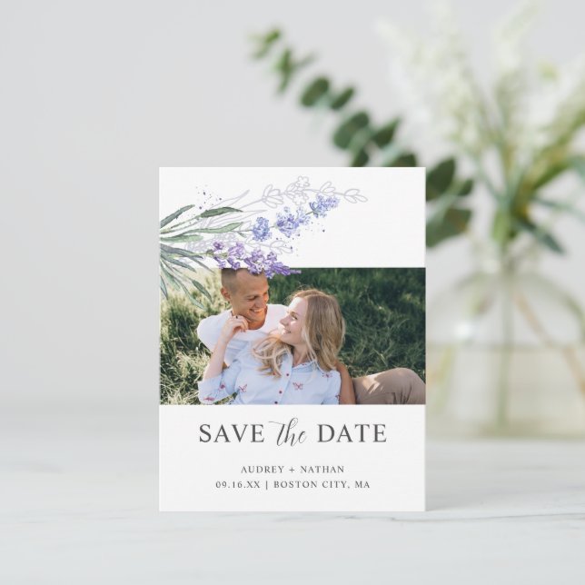 Save The Date Code QR de mariage photo aquarelle lavande élégant (Debout devant)