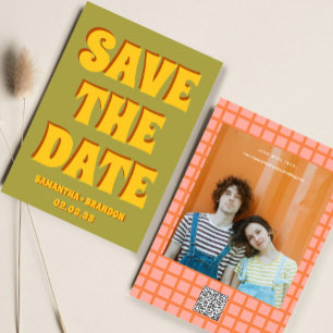 Save The Date Code QR de mariage rétro bohème audacieux et lumin