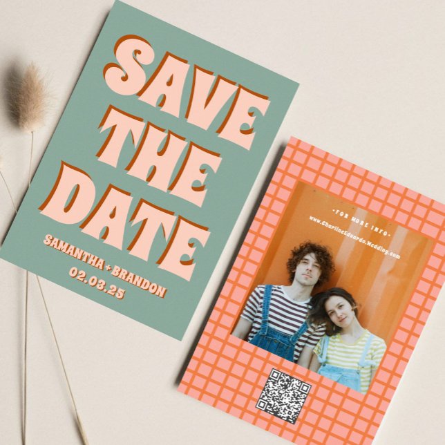 Save The Date Code QR de mariage rétro funky gras & lumineux boh (Créateur téléchargé)