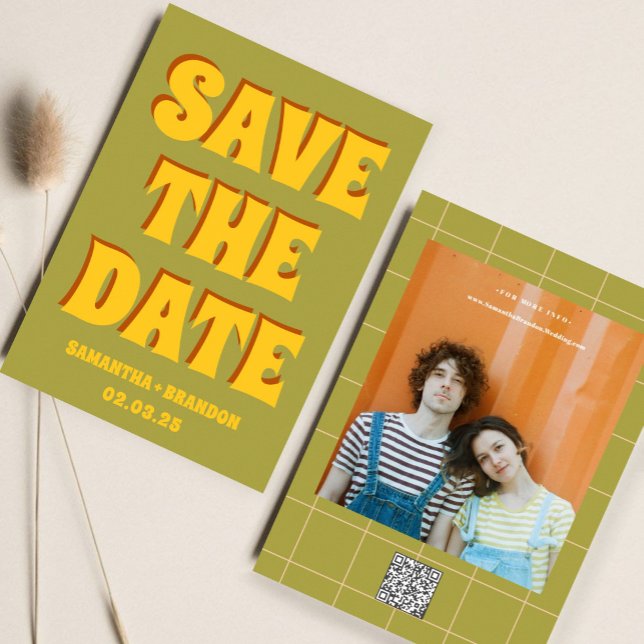 Save The Date Code QR de mariage rétro funky gras & lumineux boh (Créateur téléchargé)