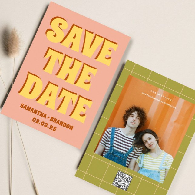 Save The Date Code QR de mariage rétro funky gras & lumineux boh (Créateur téléchargé)