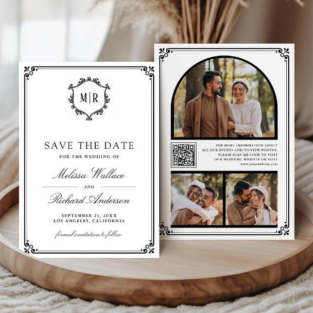 Save The Date Code QR de monogramme Photo Collage Mariage Blanc  (Créateur téléchargé)