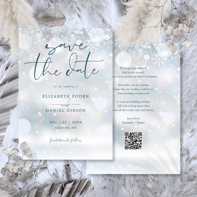 Save The Date Code QR de paysage hivernal de mariage de neige (Winter Wonderland QR Code Snow Wedding Save The Date)