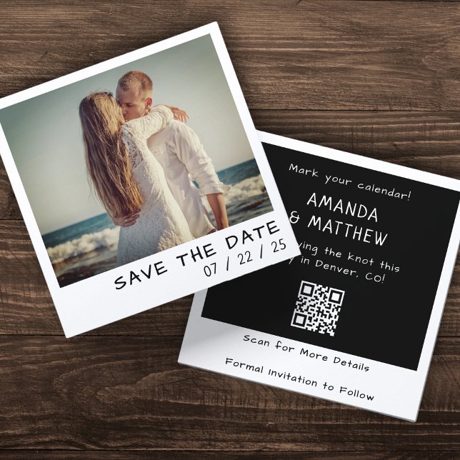 Save The Date Code QR de photo de caméra instantanée Mariage Rét (Créateur téléchargé)