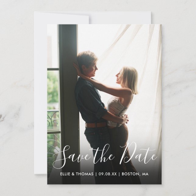 Save The Date Code QR de photo de mariage à l'écriture élégante (Devant)