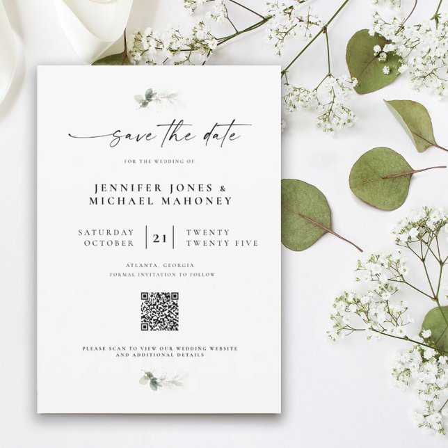 Save The Date Code QR de photo de mariage élégant à l'écriture E (Créateur téléchargé)