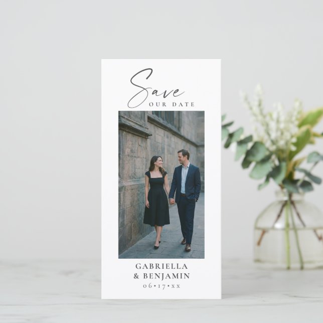 Save The Date Code QR de photo élégant Script Mariage Grand Blan (Debout devant)