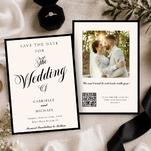 Save The Date Code QR de photo noir et ivoire mariage vieil arge